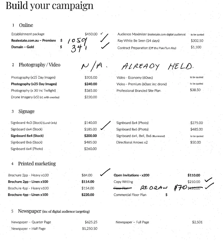 marketing packages real estate cost breakdown