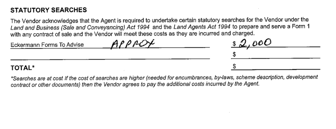 property searches and legal form costs real estate