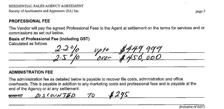 real estate agent commission professional fee