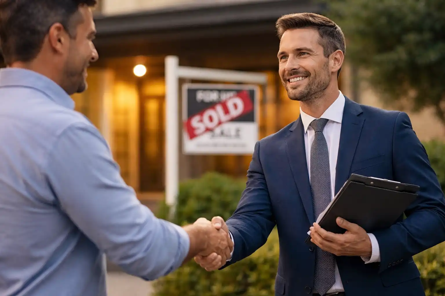 Real estate agent meeting a client following a completed property sale