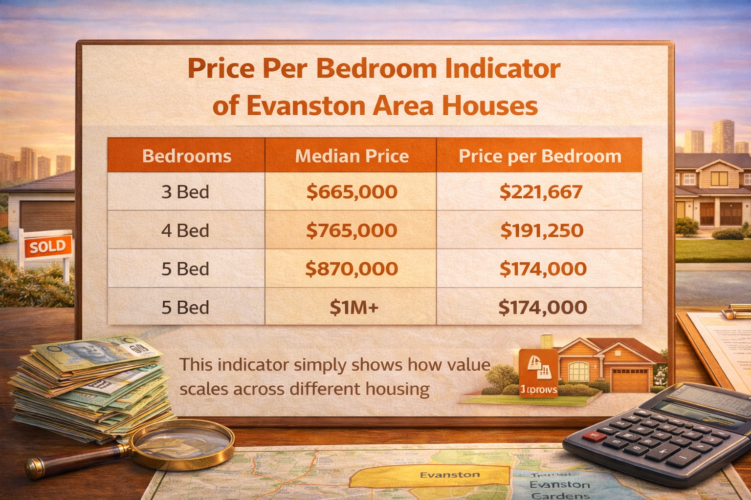 Price Per Bedroom Indicator of Evanston Area Houses