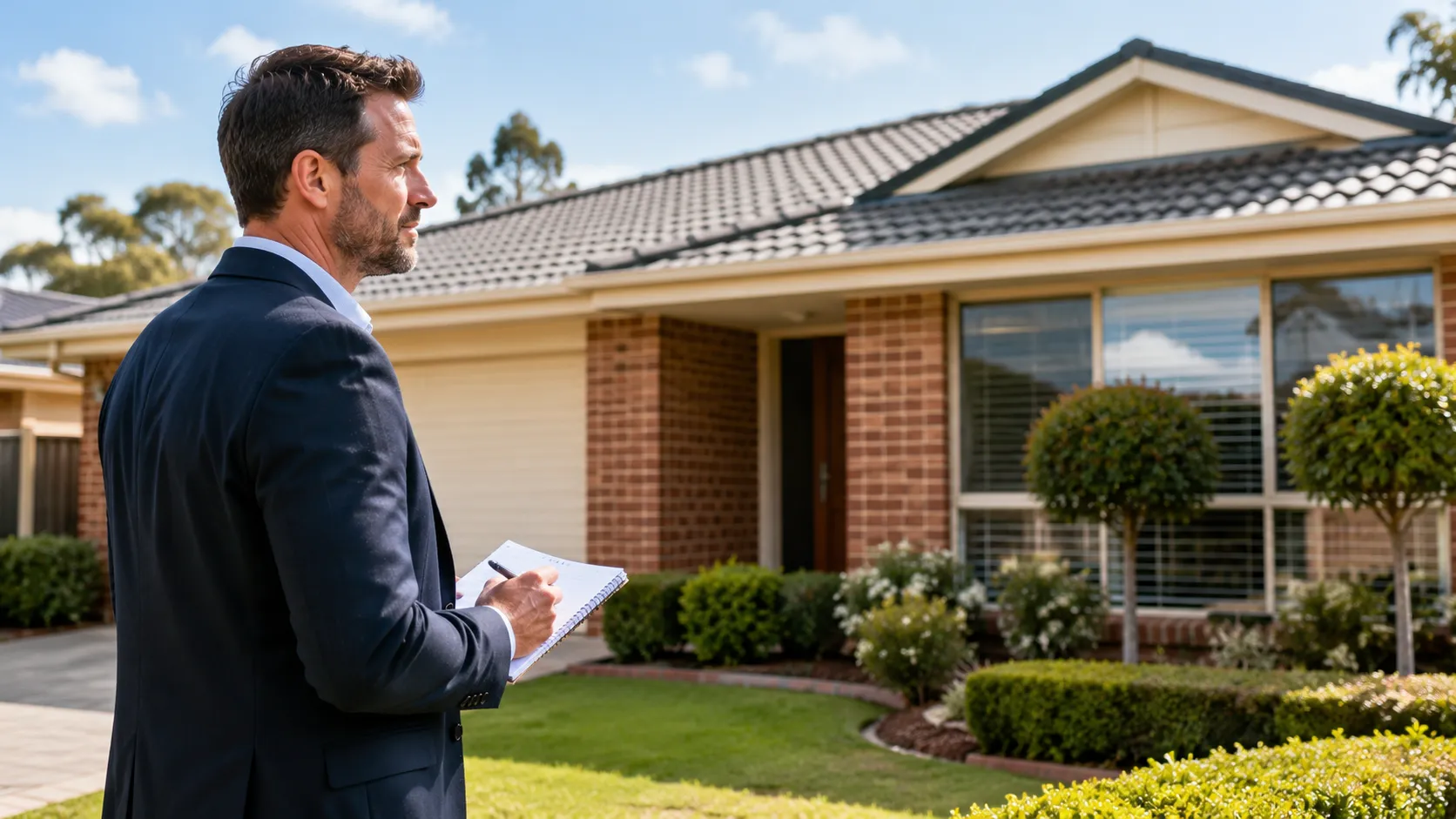 Real estate agent reviewing a property at an open inspection in Gawler East — local market knowledge and competitor analysis