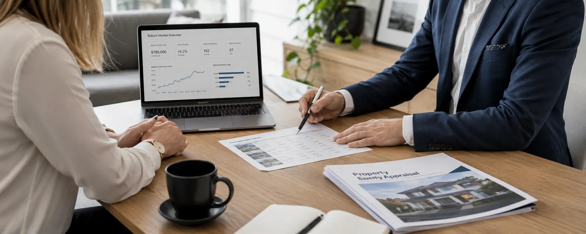 Vendor and agent reviewing property data before setting a launch date