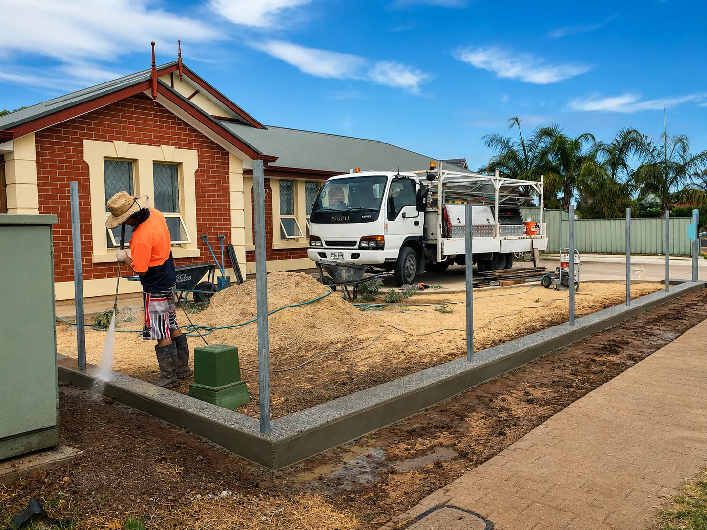 New ornamental iron fence being installed before listing