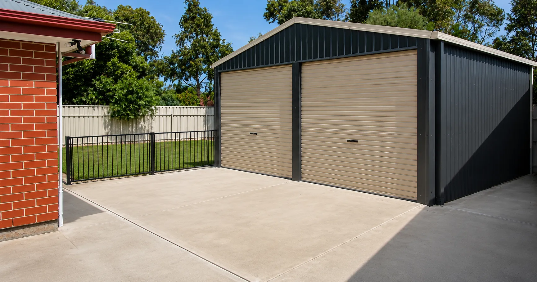 Rear workshop with double roller doors