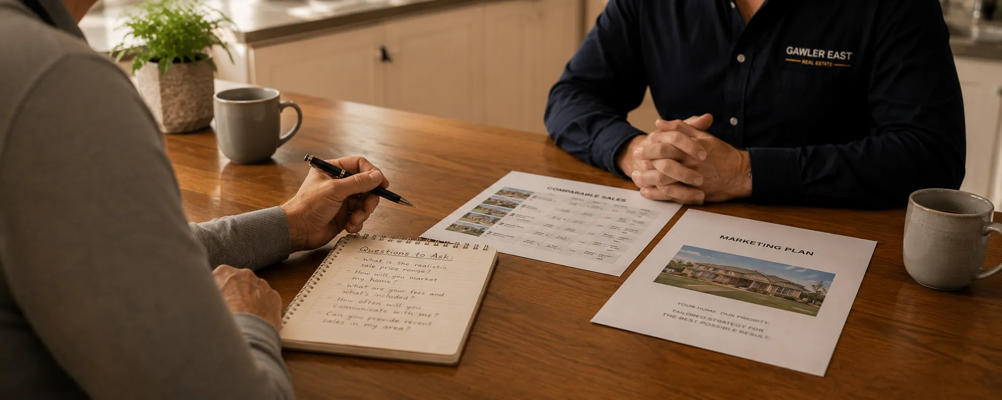 Homeowner asking the right questions during a property appraisal — prepared and informed before committing