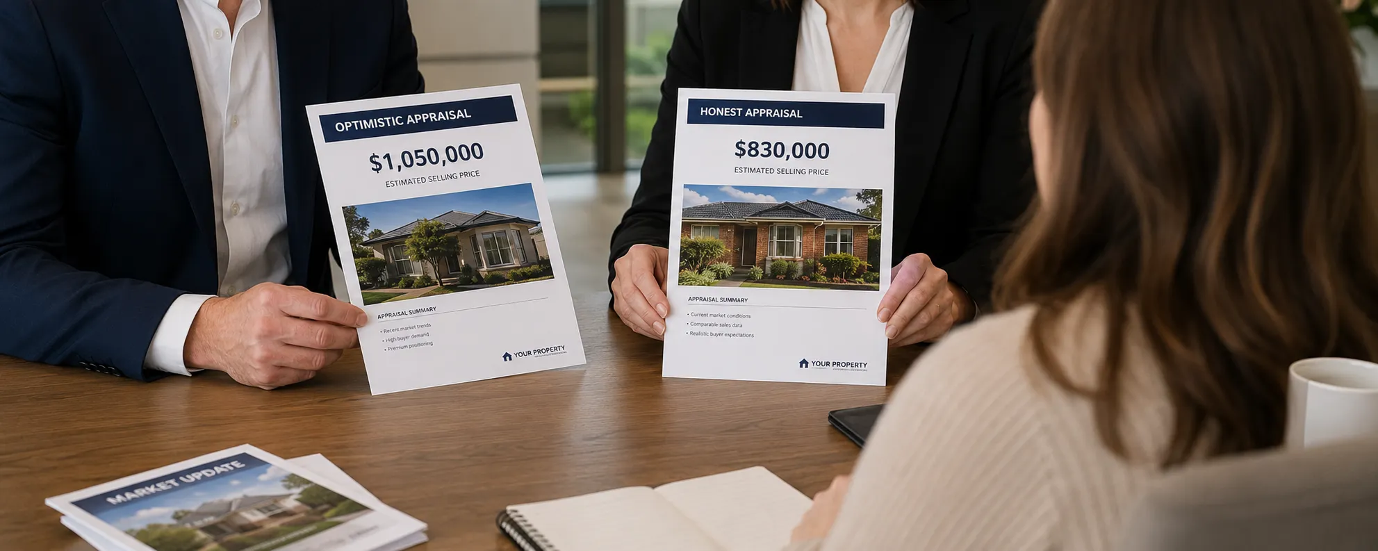 Two agents presenting different appraisal figures — the Appraisal Trap explained