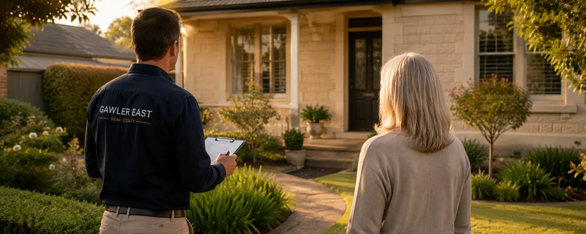 Agent assessing a property's street appeal and presentation at the beginning of a free property appraisal