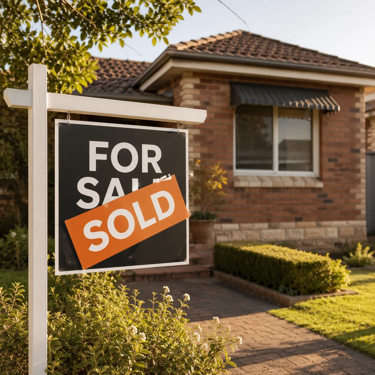 Sold sign outside house — real world commission saving example