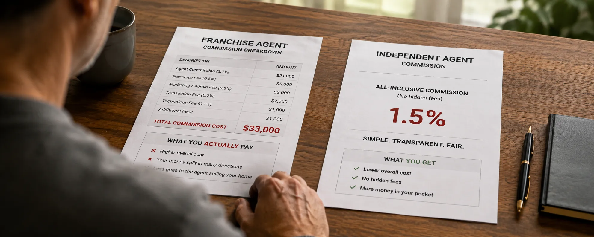 How real estate agent commission is split at a franchise agency versus an independent principal-led agency