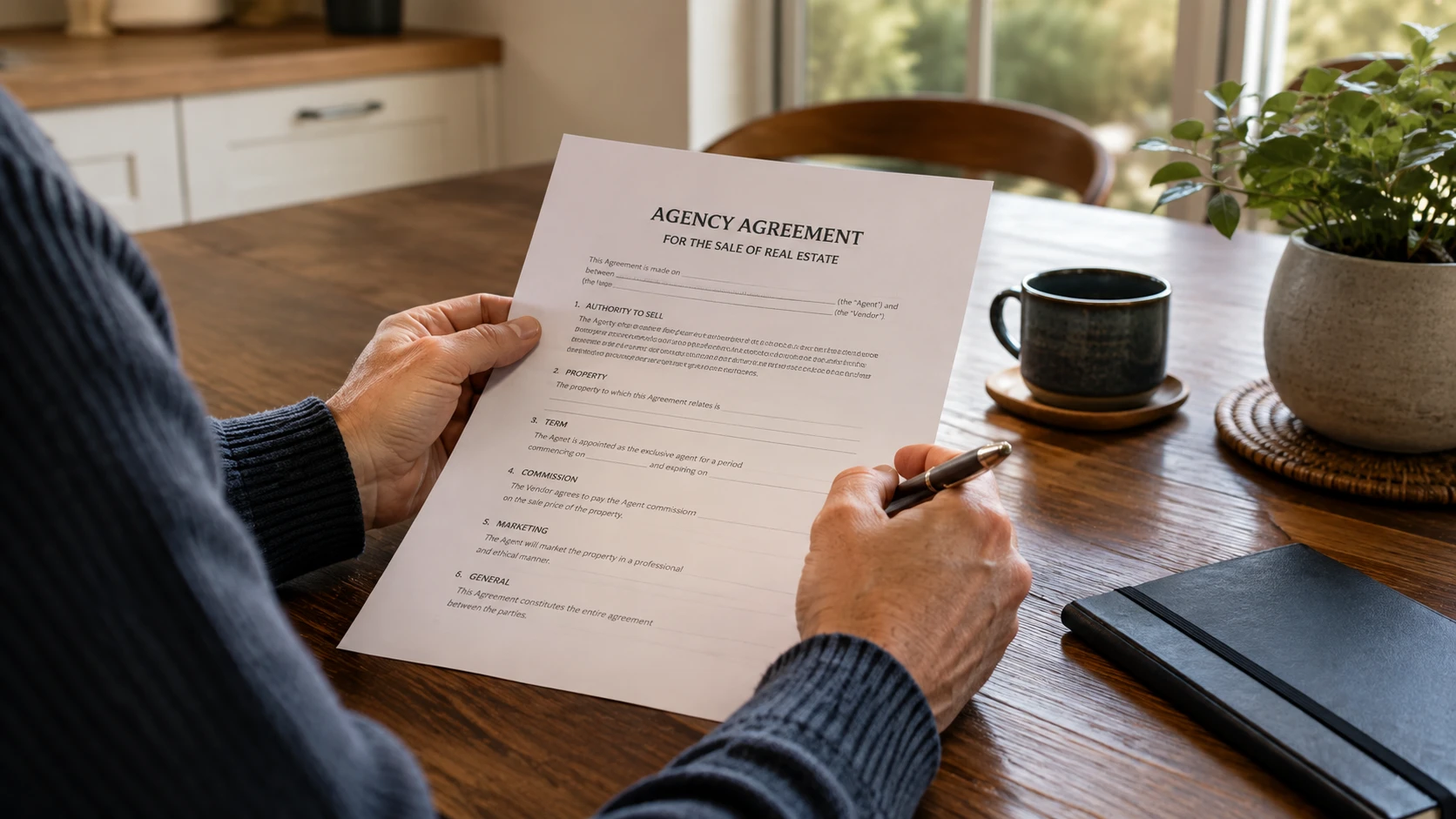 Homeowner reviewing a real estate agency agreement before signing
